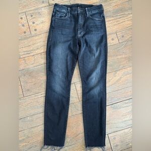 Mother high waisted looker ankle fray denim Jeans stretch dark blue size 26